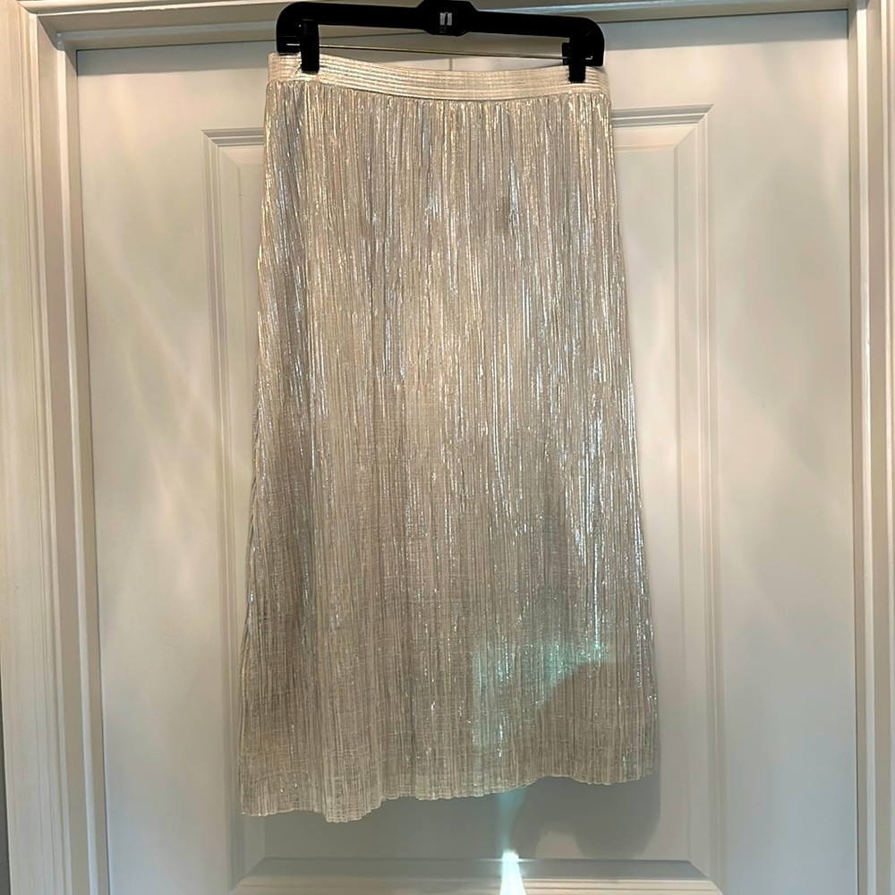 Banana Republic, pleated skirt, Silver Crinkle, size Medium, MIDI Length